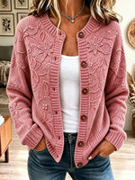 Retro Floral Pattern Art Casual Stylish Long Sleeve Knitted Cardigan Sweater