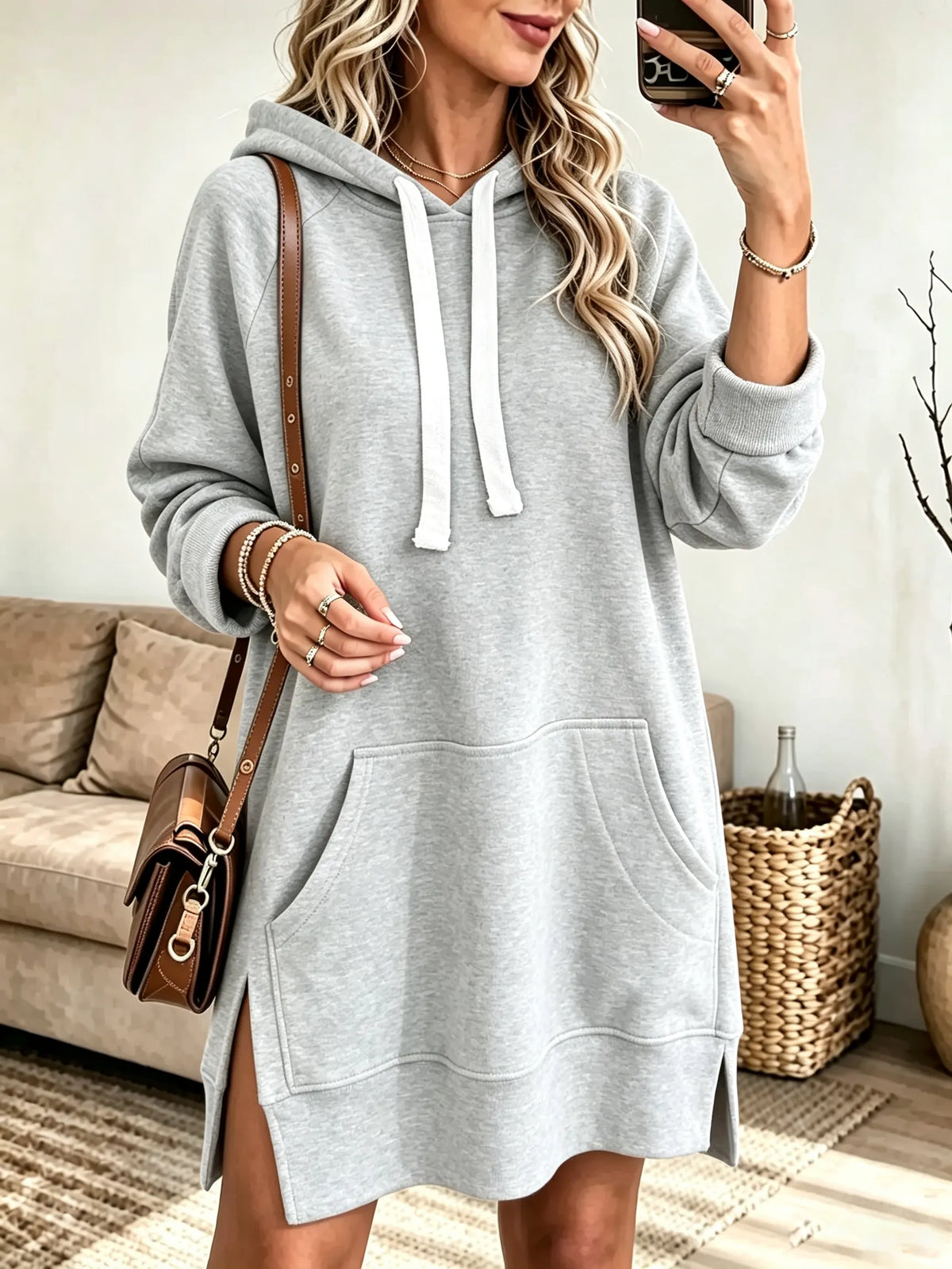 Women's Drawstring Hooded Sweatshirt Dress