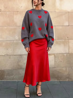 Retro Cozy Hearts Pattern Art Casual Stylish Long Sleeve Maxi Sweater