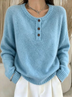 Retro Elegant Button Round Neck Art Casual Stylish Long Sleeve Knitted Sweater
