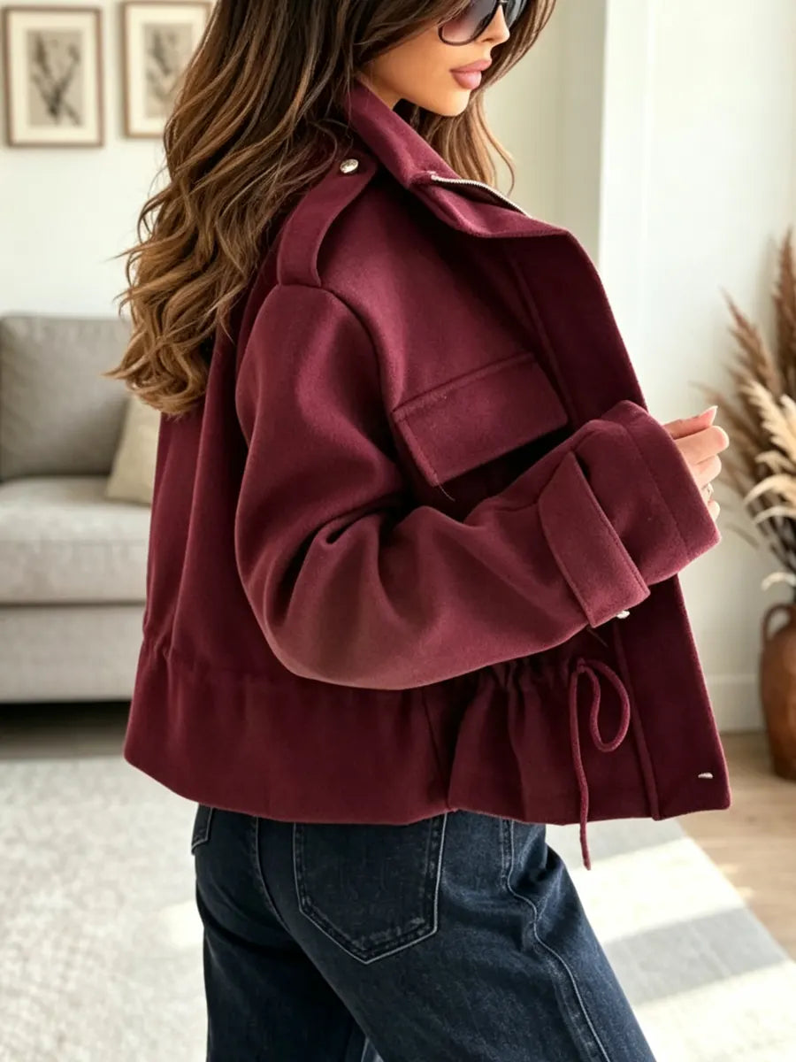 Retro Zip Chic Art Casual Stylish Lapel Long Sleeve Coat