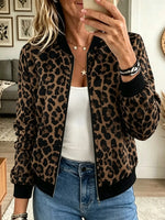 Women's Leopard Print Zip-Up Bomber Jacket