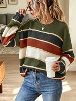 Retro Stripe Loose Art Casual Stylish Long Sleeve Sweater