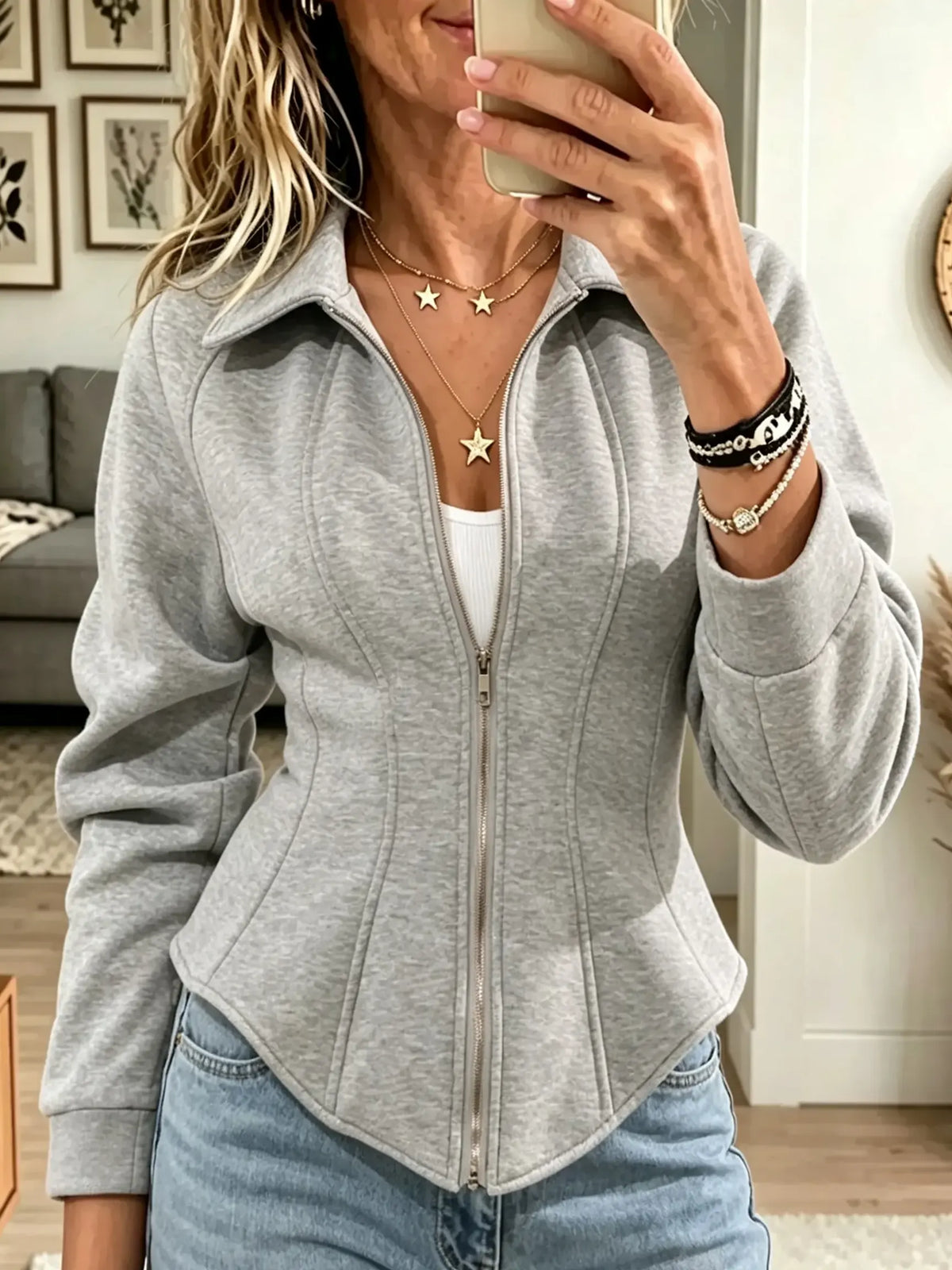 Women's Zip-Up Corset Hem Sweatshirt Jacket