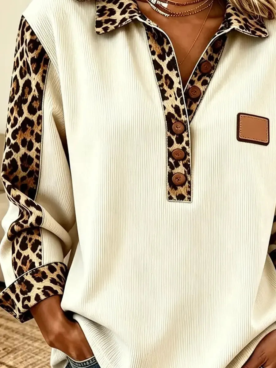 Retro Chic Leopard Pattern Art Long Sleeve Casual Stylish Patchwork Shirt