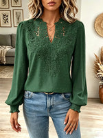 Retro Floral Lace Art Casual Stylish V Collar Long Sleeve Shirt
