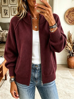 Women's Full-Zip Ribbed Knit Bomber Cardigan