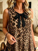Women's Leopard Print Bow Tie Neck Mini Dress