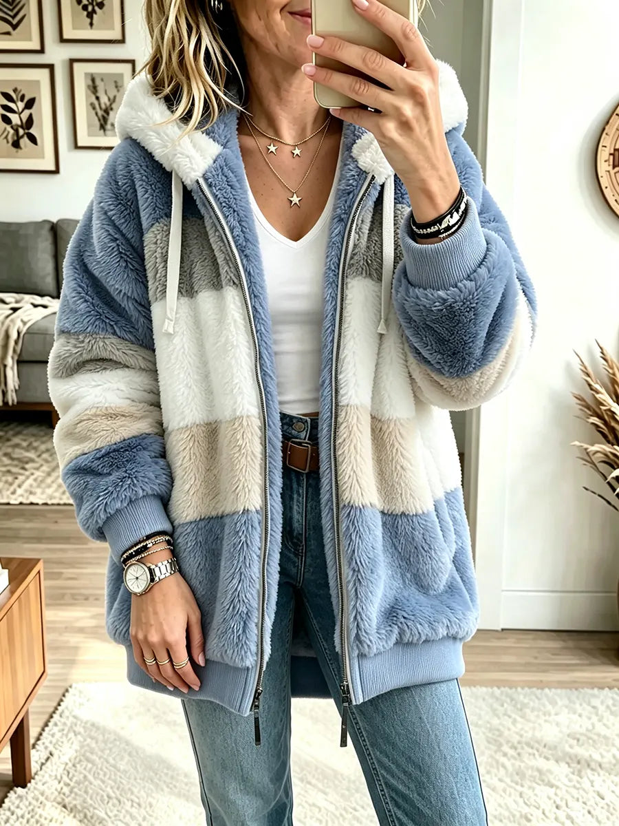 Women's Color-block Warm Hooded Coat