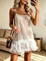 Women's Sequin Feather Fringe Cami Dress
