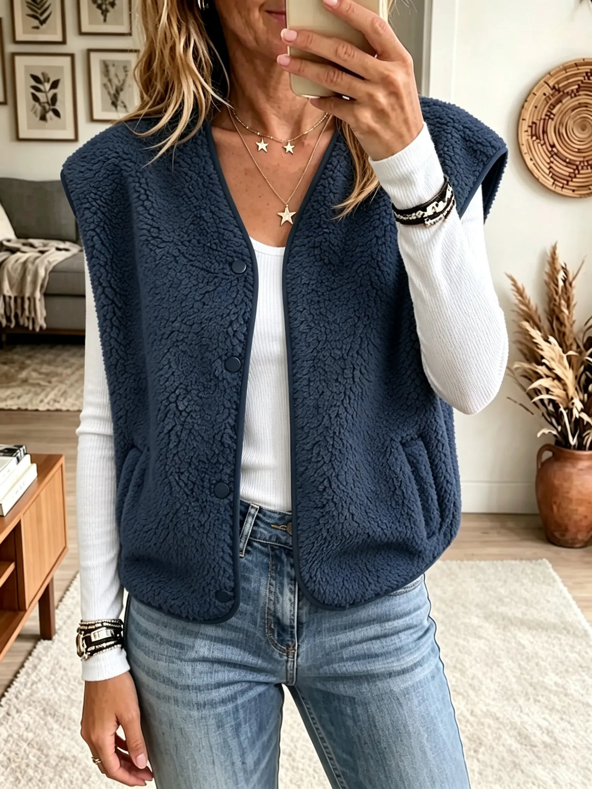 Women's Snap-Front Sherpa Fleece Vest