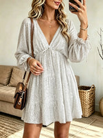 Women's Sequin Tie-Front Tiered Babydoll Mini Dress