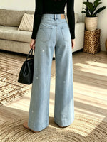 Women's Rhinestone Embellished Wide-Leg Jeans