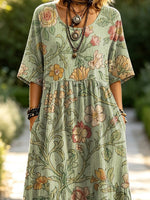 Women's Floral Pattern Art Print Casual Short Sleeve Linen Dress