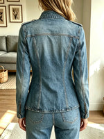 Retro Chic Art Button Zip Casual Denim Stylish Long Sleeve Coat