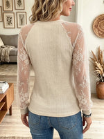 Women's Sheer Floral Lace Sleeve Lace-Up Top