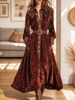 Vintage Elegant Leopard Lapel Art Casual Stylish Long Sleeve Dress