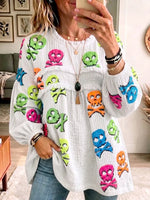 Vintage Elegant Cotton And Linen Patchwork Frayed Halloween Shirt
