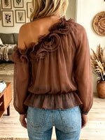 Women's One-Shoulder Layered Ruffle Chiffon Blouse