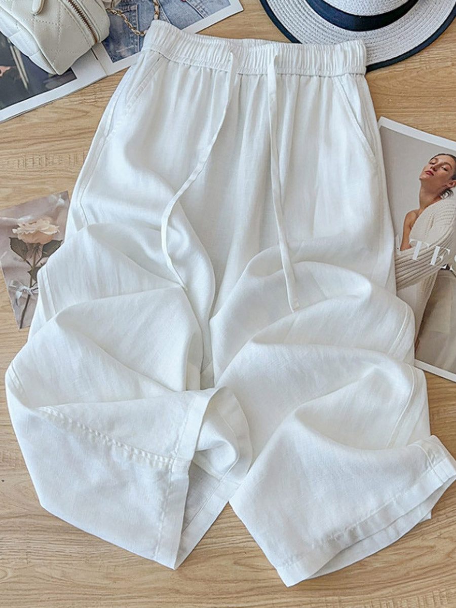 Women's Solid Color Art Casaul Linen Blend Pants