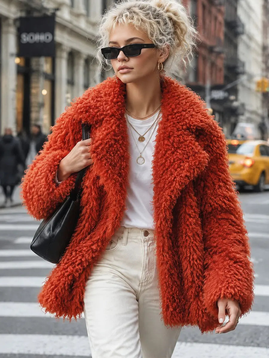 Retro Elegant Fuzzy Teddy Fur Art Casual Stylish Long Sleeve Coat