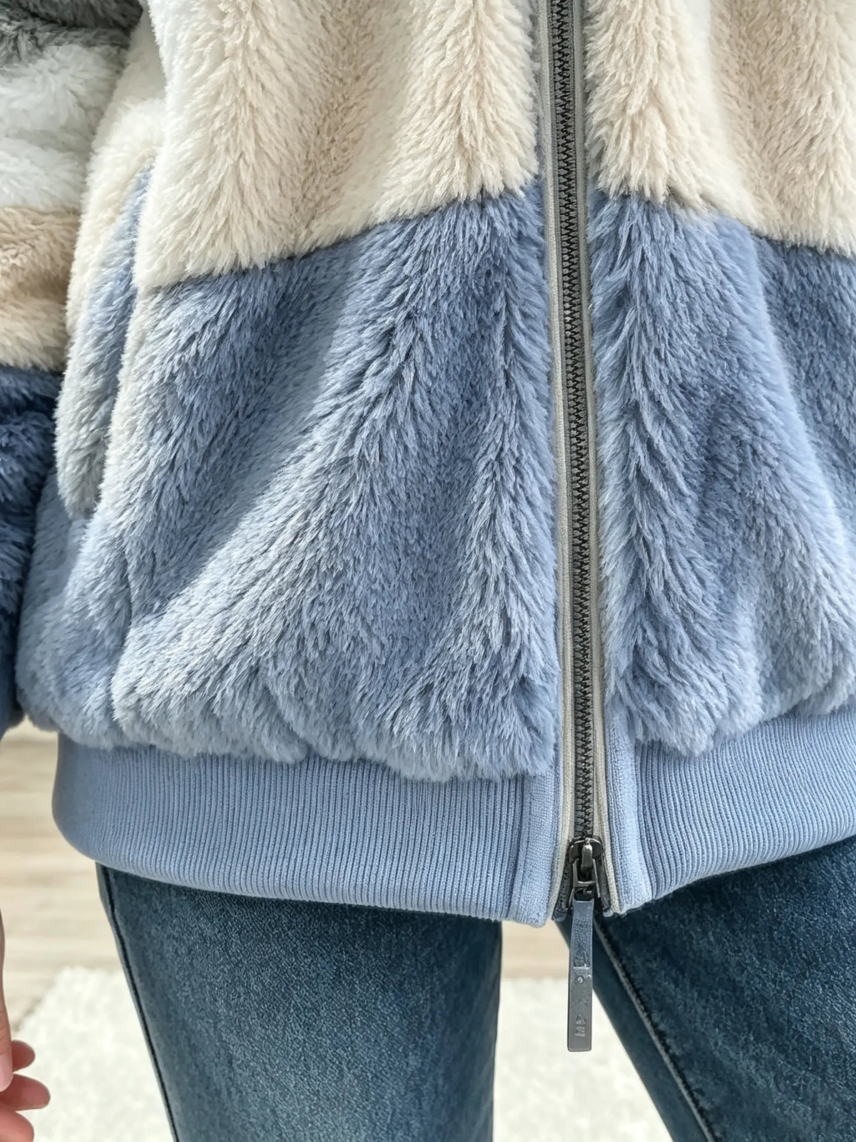Women's Color-Block Plush Fleece Hooded Jacket