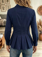 Collared Peplum Hem Fitted Long Sleeve Shirt