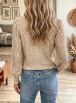 Women's Sequin Shimmer Balloon Sleeve Top