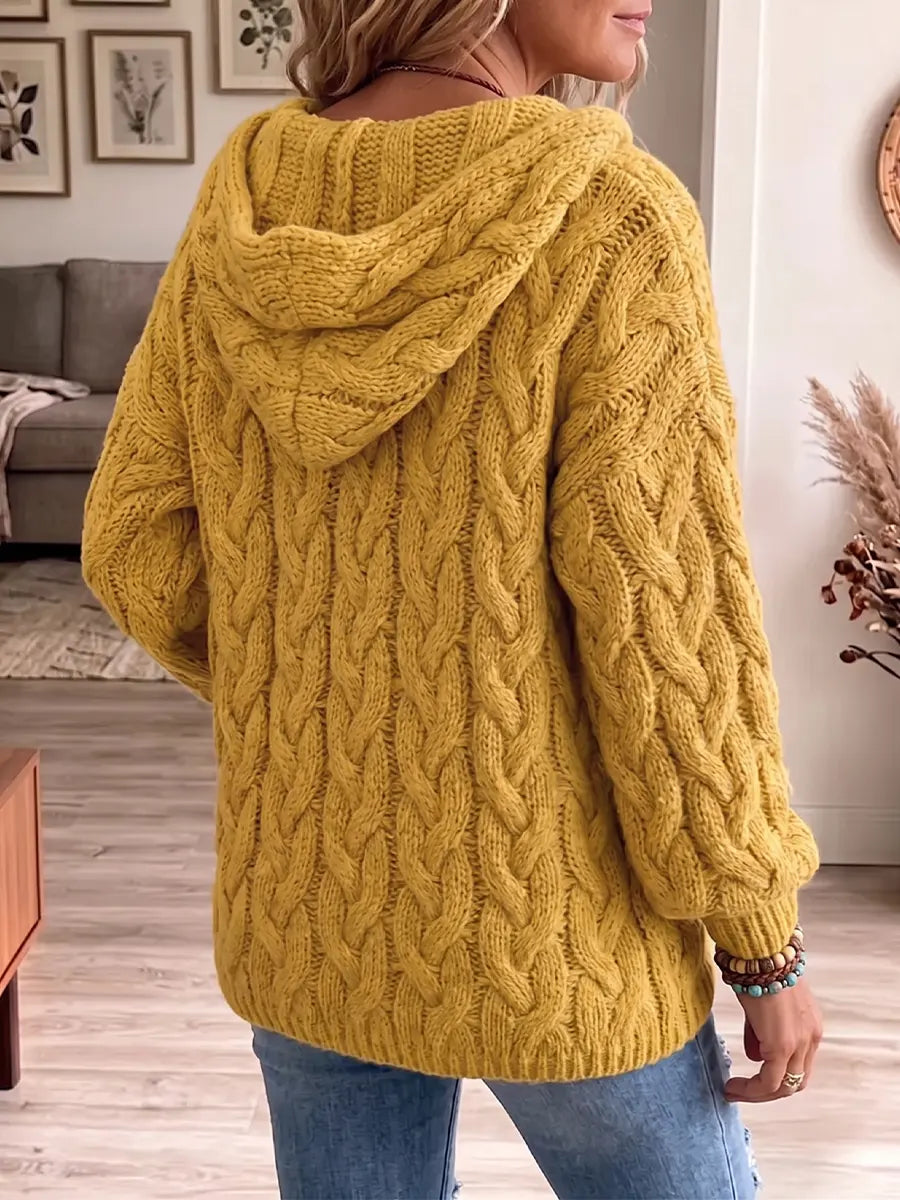 Vintage Elegant Hooded Cable Knit Warm Sweater