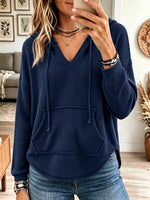 Women's Waffle Knit Drawstring Hoodie Sweatshirt
