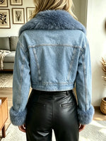 Retro Denim Fur Patchwork Art Casual Stylish Long Sleeve Coat