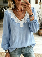 Retro Floral Lace Art Casual Stylish Long Sleeve Cotton Linen Shirt