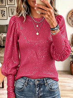 Vintage Elegant Puff Sleeves Sequins Shirt