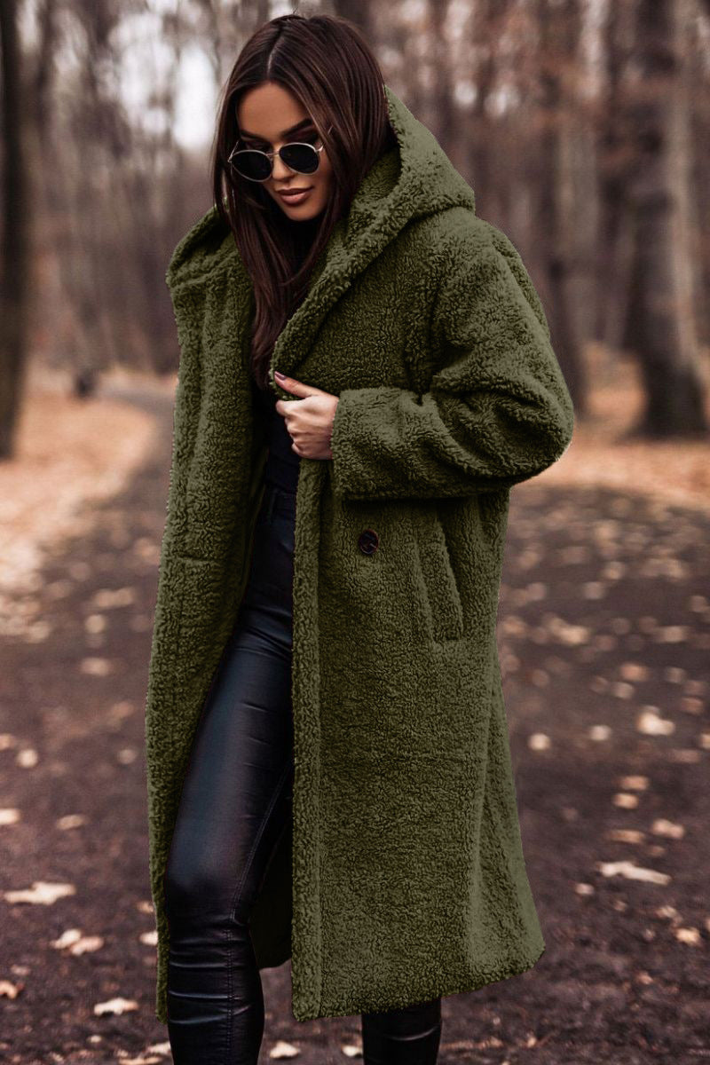Hooded Long Teddy Coat Oversized Fleece Warm Winter Sherpa Overcoat