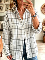 Retro Plaid Pattern Art Print Casual Stylish Long Sleeve Cotton Linen Shirt