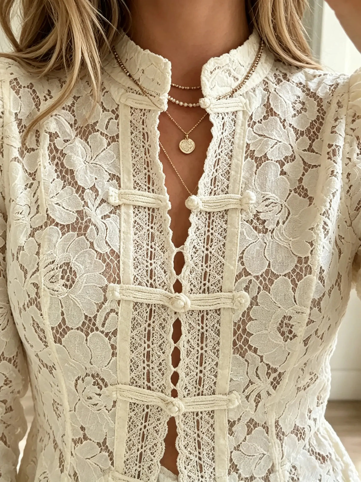 Women's Floral Lace Button Blouse
