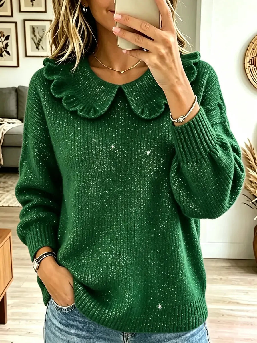 Vintage Elegant Shiny Peter Pan Collar Long-sleeved Sweater