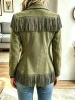 Women Collared Fringe Jacket