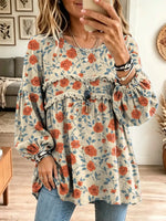 Retro Floral Pattern Art Print Casual Stylish Long Sleeve Cotton Linen Shirt