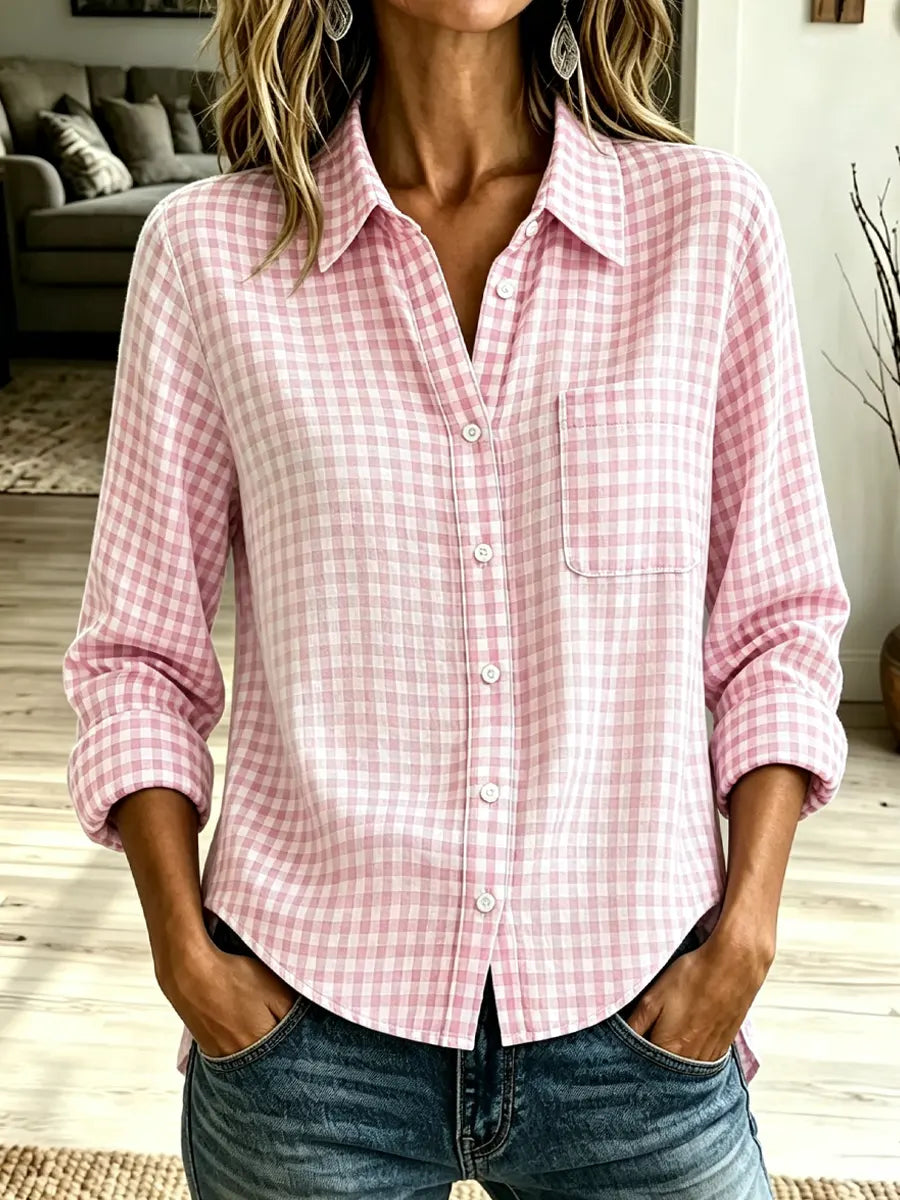 Retro Classic Plaid Pattern Art Casual Stylish Long Sleeve Lapel Cotton Shirt