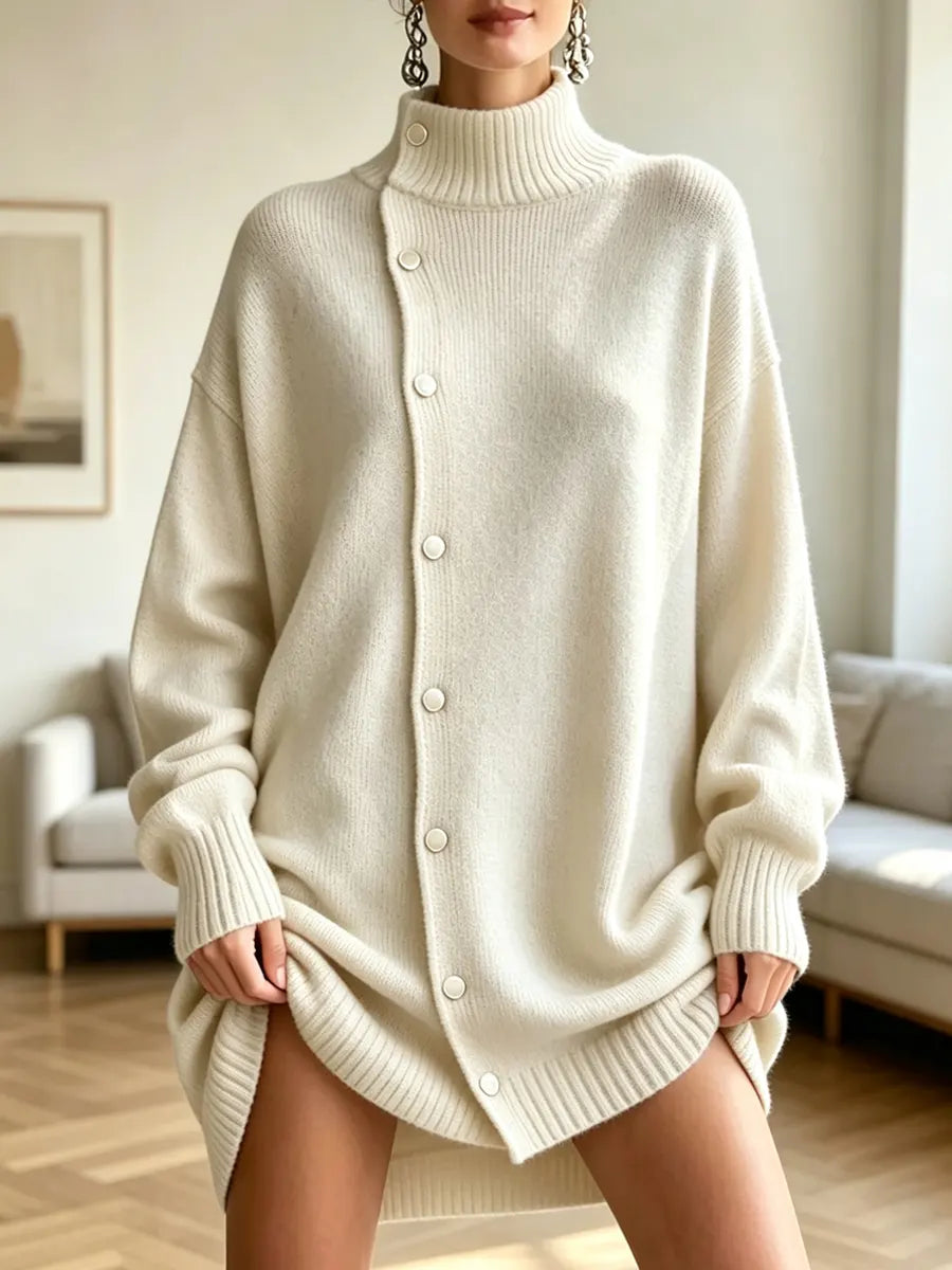 Retro Turtleneck Button Art Casual Stylish Long Sleeve Knit Cardigan Sweater