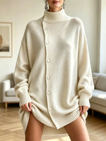 Retro Turtleneck Button Art Casual Stylish Long Sleeve Knit Cardigan Sweater