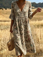 Women's Eyelet Cutout Floral Midi Dress