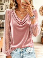 Women's Sheer Polka Dot Sleeve Cowl Neck Top