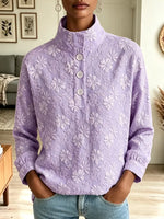 Retro Elegant Floral Pattern Art Casual Stylish Long Sleeve Henley Shirt