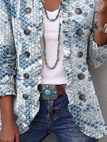Retro Snake Pattern Art Print Ruffle Casual Stylish Cotton Lapel Coat