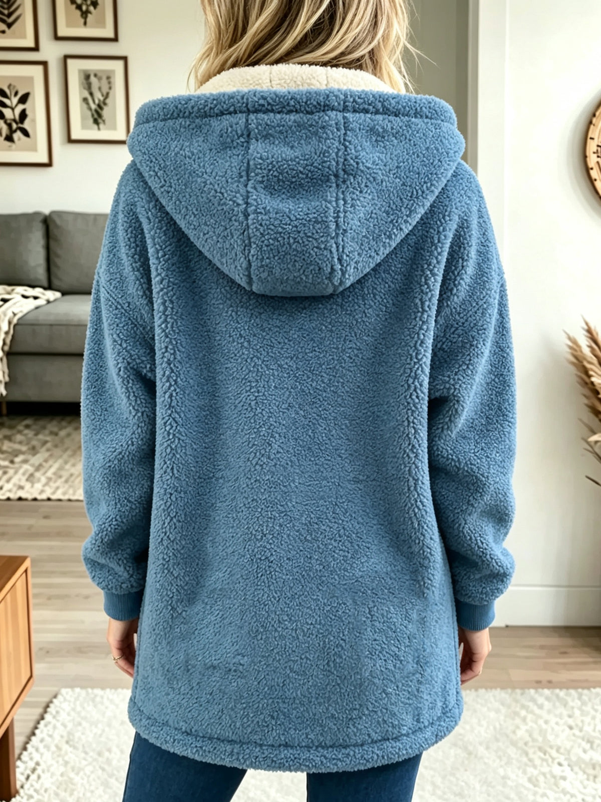 Women's Plush Sherpa Hooded Zip-Up Coat