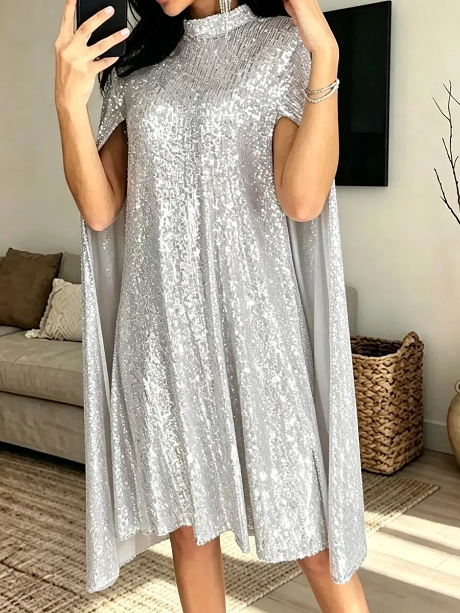 Women's Elegant Small Stand-up Collar Sequin Dress