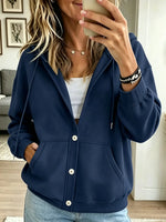 Women's Button-Down Casual Hooded Sweatshirt