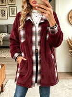 Women's Plaid Panel Sherpa Fleece Jacket